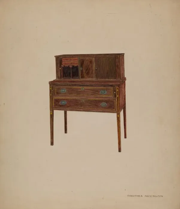 Framed Print : Desk, c. 1938. Creator: Dorothea A. Farrington Framed Print : Desk, c. 1938. Creator: Dorothea A. Farrington