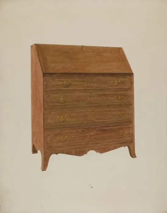 Framed Print : Desk-White Oak, c. 1940. Creator: Henry Moran Framed Print : Desk-White Oak, c. 1940. Creator: Henry Moran