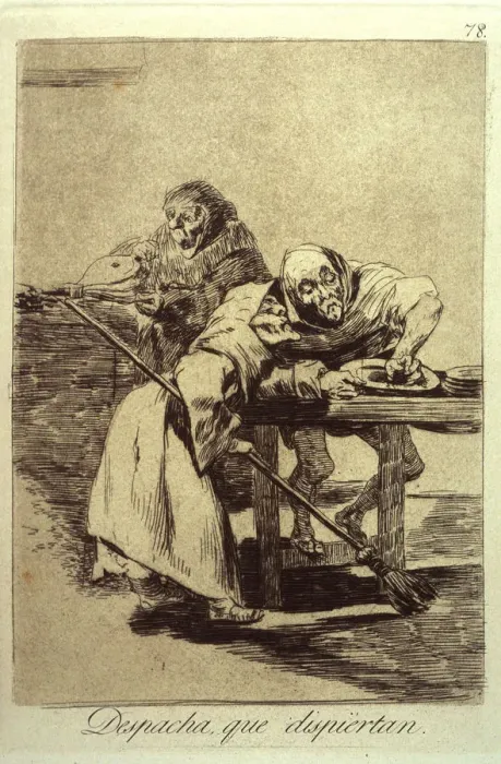 Framed Print : Despacha Que Dispiertan (Be quick, they are waking up), plate 78 from Los Caprichos, 1799. Artist: Goya, Francisco, de (1746-1828) Framed Print : Despacha Que Dispiertan (Be quick, they are waking up), plate 78 from Los Caprichos, 1799. Artist: Goya, Francisco, de (1746-1828)
