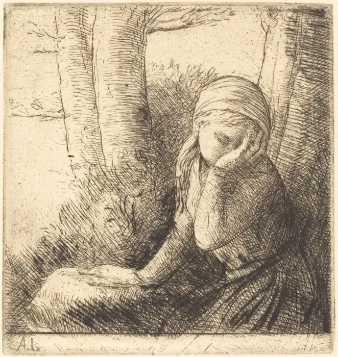 Framed Print : Desperate Young Girl (La jeune desesperee). Creator: Alphonse Legros Framed Print : Desperate Young Girl (La jeune desesperee). Creator: Alphonse Legros