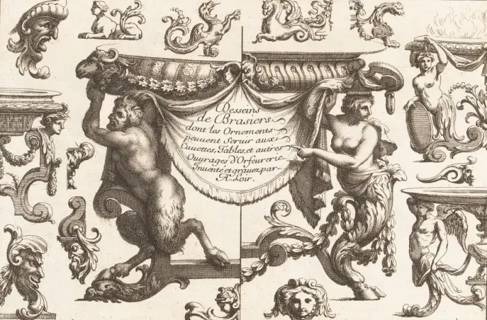 Framed Print : Desseins de Brasiers dont les Ornements peuuent Seruir aux Cuuettes, Tables, et autre Framed Print : Desseins de Brasiers dont les Ornements peuuent Seruir aux Cuuettes, Tables, et autre