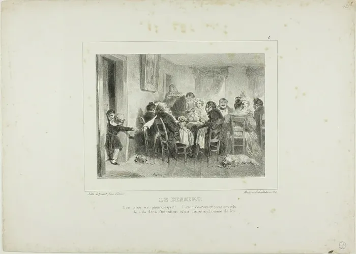 Framed Print : The Dessert: My eldest is full of spirit!...he is very advanced for his age...I intend to... 1837. Creator: Auguste Raffet
