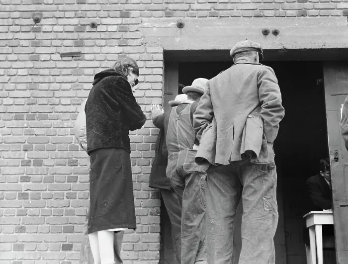 Framed Print : Destitute farm labor families come to FSA distributing depot... Kern County, California, 1938. Creator: Dorothea Lange Framed Print : Destitute farm labor families come to FSA distributing depot... Kern County, California, 1938. Creator: Dorothea Lange
