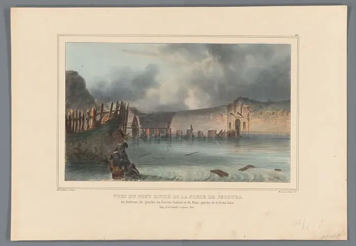 Framed Print : Destroyed bridge, 1832, (1833). Creator: Auguste Raffet Framed Print : Destroyed bridge, 1832, (1833). Creator: Auguste Raffet