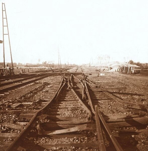 Destroyed railway tracks, Roeselare, Flanders, Belgium, c1914-c1918