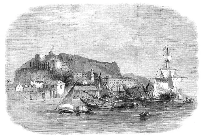Framed Print : Destruction of the fortifications of the Ionian Islands: Fort Neuf, in the harbour of Corfu, 1864. Creator: Unknown Framed Print : Destruction of the fortifications of the Ionian Islands: Fort Neuf, in the harbour of Corfu, 1864. Creator: Unknown