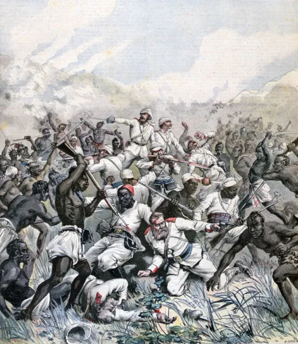 Framed Print : Destruction of a German expedition in Africa, 1891. Artist: Henri Meyer Framed Print : Destruction of a German expedition in Africa, 1891. Artist: Henri Meyer
