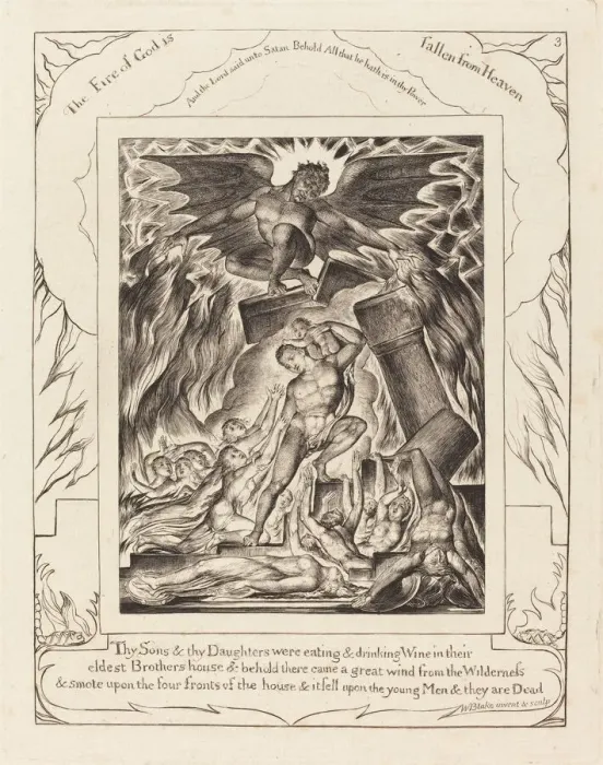 Framed Print : The Destruction of Jobs Sons, 1825. Creator: William Blake Framed Print : The Destruction of Jobs Sons, 1825. Creator: William Blake