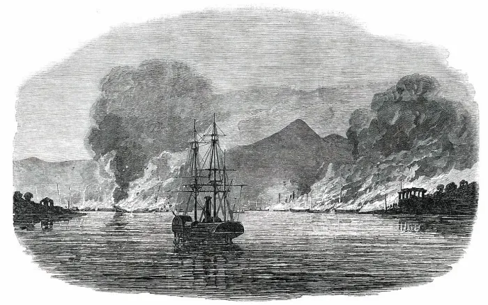 Framed Print : Destruction of a Piratical Chinese Fleet at Pinghoy, 1850. Creator: Unknown Framed Print : Destruction of a Piratical Chinese Fleet at Pinghoy, 1850. Creator: Unknown