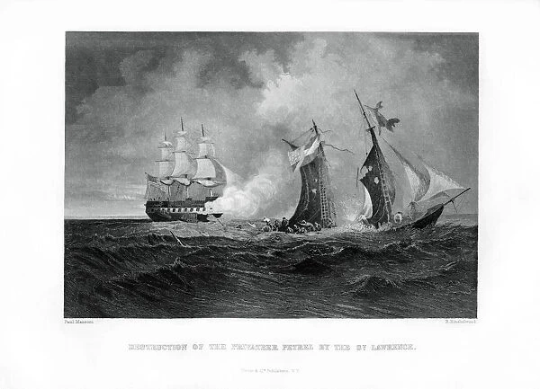 Destruction of the privateer Petrel by the St Lawrence, 28 July 1861, (1862-1867). Artist: R Hinshelwood