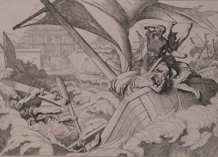 Framed Print : The destruction of the Rus fleet at Constantinople, 1832