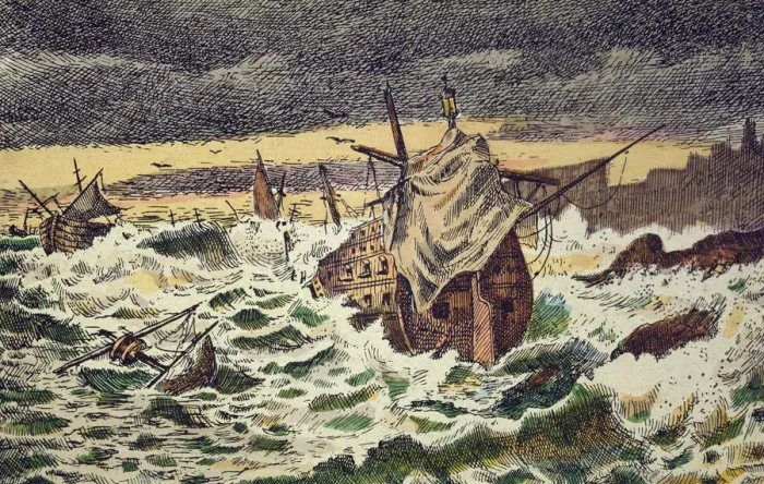 Framed Print : Destruction by the storms of the Spanish Armada, sent by King Philip II against England in 1588 Framed Print : Destruction by the storms of the Spanish Armada, sent by King Philip II against England in 1588