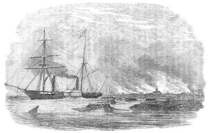 Framed Print : Destruction of Sulineh, at the Mouth of the Danube, 1854. Creator: Unknown Framed Print : Destruction of Sulineh, at the Mouth of the Danube, 1854. Creator: Unknown