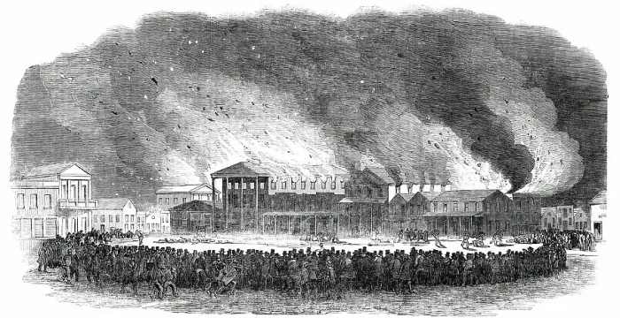 Framed Print : Destructive Fire at San Francisco - 400 Buildings Burnt, 1850. Creator: Unknown Framed Print : Destructive Fire at San Francisco - 400 Buildings Burnt, 1850. Creator: Unknown