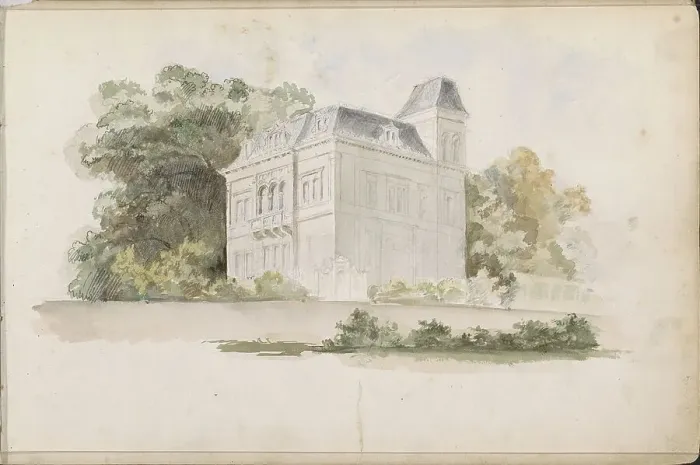 Framed Print : Detached villa with tower near trees, 1862-1867. Creator: Isaac Gosschalk