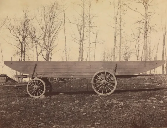 Framed Print : [Detachment of 50th N. Y. Volunteer Engineers, Pontoon Wagon and Saddle Boat], ca. 1864