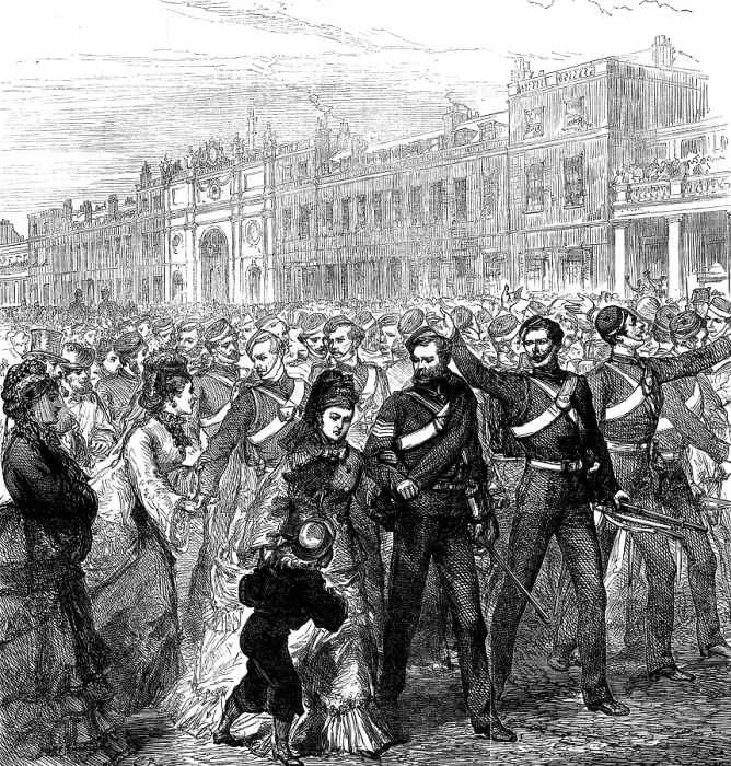 Framed Print : Detachment of the Royal Artillery leaving Woolwich for the Gold Coast, 1873. Creator: Unknown Framed Print : Detachment of the Royal Artillery leaving Woolwich for the Gold Coast, 1873. Creator: Unknown