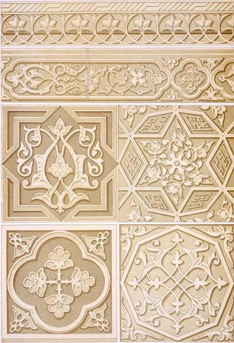 Framed Print : Detailed studies of Architectural Decoration, pub. 1883. Creator: Alhusain Fawzy (19th century) Framed Print : Detailed studies of Architectural Decoration, pub. 1883. Creator: Alhusain Fawzy (19th century)
