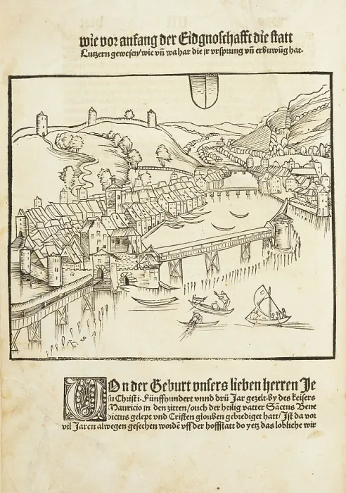 Framed Print : Detailed view of Lucerne. From Kronika by Petermann Etterlin, 1507. Creator: Master D.S. (active Early 16th cen.) Framed Print : Detailed view of Lucerne. From Kronika by Petermann Etterlin, 1507. Creator: Master D.S. (active Early 16th cen.)