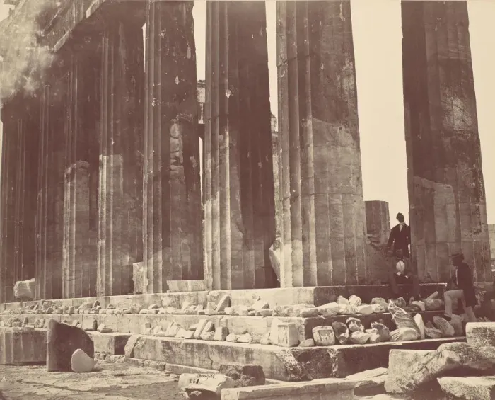 Framed Print : [Details of the Colonnade of the Parthenon, Athens], ca. 1870s. Creator: Felix Bonfils
