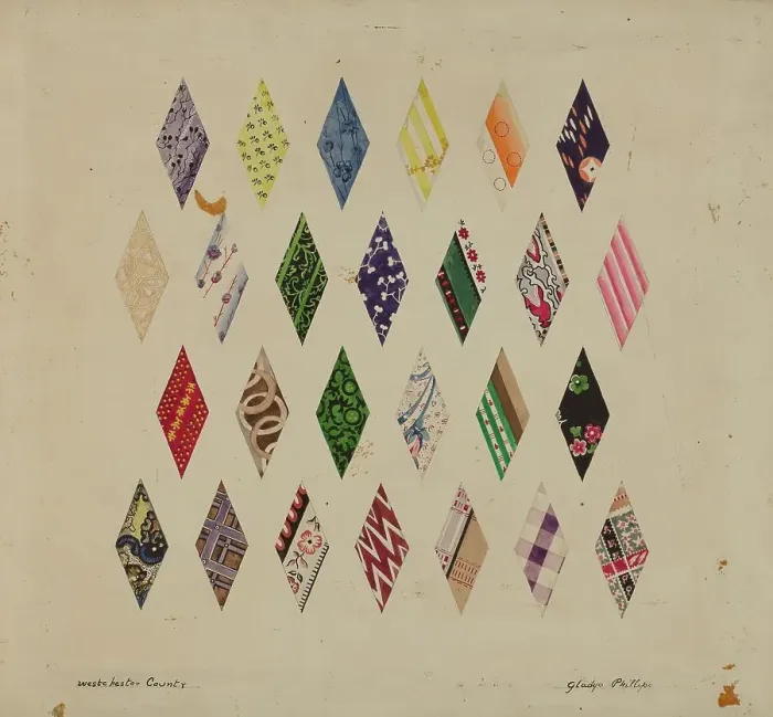 Framed Print : Details of Patchwork Quilt, c. 1937. Creator: Gladys Phillips Framed Print : Details of Patchwork Quilt, c. 1937. Creator: Gladys Phillips