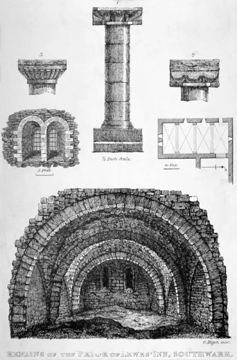 Framed Print : Details of the remains of Prior of Lewes Inn, Tooley Street, Bermondsey, London, 1830 Framed Print : Details of the remains of Prior of Lewes Inn, Tooley Street, Bermondsey, London, 1830