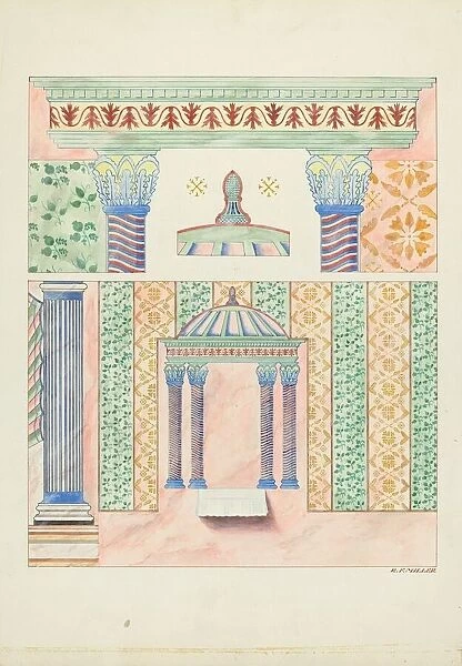Details of Wall Paintings, Side Wall of Sanctuary, 1935  /  1939. Creator: Randolph F Miller