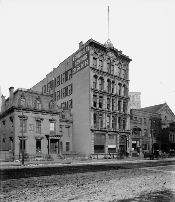 Framed Print : Detroit Peninsular Savings Bank, between 1900 and 1905. Creator: Unknown Framed Print : Detroit Peninsular Savings Bank, between 1900 and 1905. Creator: Unknown