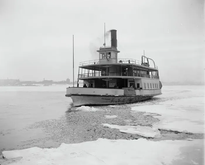 Framed Print : Detroit River ferry boat in ice, between 1880 and 1901. Creator: Unknown Framed Print : Detroit River ferry boat in ice, between 1880 and 1901. Creator: Unknown