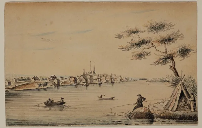 Framed Print : Detroit as Seen from the Canadian Shore in 1821, 1821. Creator: Alexander Macomb Framed Print : Detroit as Seen from the Canadian Shore in 1821, 1821. Creator: Alexander Macomb