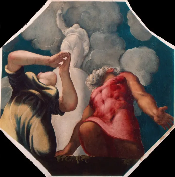 Framed Print : Deucalion and Pyrrha. Artist: Tintoretto, Jacopo (1518-1594)