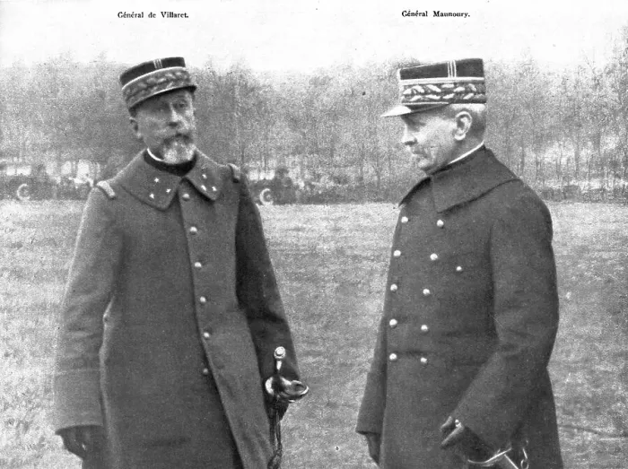 Framed Print : Deux Generaux atteints par la meme balle, le 12 mars 1915, 1915. Creator: Unknown Framed Print : Deux Generaux atteints par la meme balle, le 12 mars 1915, 1915. Creator: Unknown