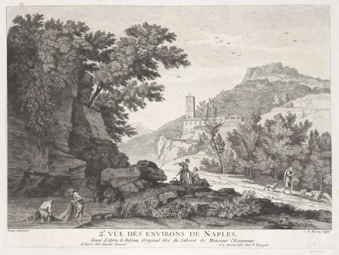 Framed Print : Deuxieme Vue des Environs de Naples, ca. 1765. Creator: Pierre Francois Basan Framed Print : Deuxieme Vue des Environs de Naples, ca. 1765. Creator: Pierre Francois Basan