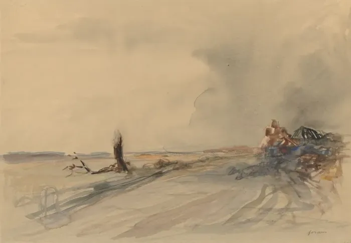 Framed Print : Devastated Land (recto), c. 1919. Creator: Jean Louis Forain (French, 1852-1931) Framed Print : Devastated Land (recto), c. 1919. Creator: Jean Louis Forain (French, 1852-1931)