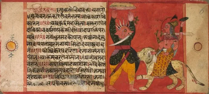 Framed Print : Devi Attacking a Demon, c. 1630. Creator: Unknown Framed Print : Devi Attacking a Demon, c. 1630. Creator: Unknown