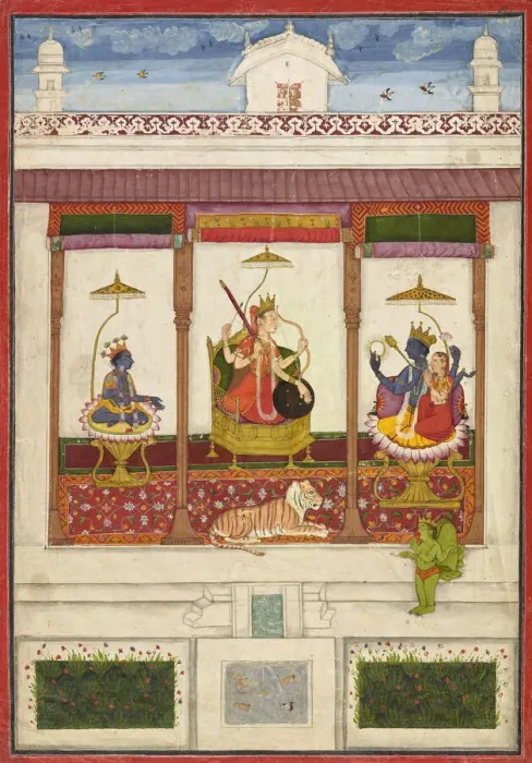 Framed Print : Devi with Krishna and Vishnu in a Palace, ca. 1645-1655. Creator: Unknown Framed Print : Devi with Krishna and Vishnu in a Palace, ca. 1645-1655. Creator: Unknown
