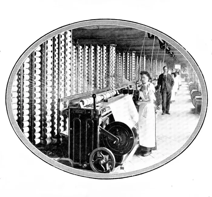 Framed Print : The device that winds the yarn off bobbins to form the warp of the web: warping-frames, 1909. Creator: Unknown Framed Print : The device that winds the yarn off bobbins to form the warp of the web: warping-frames, 1909. Creator: Unknown