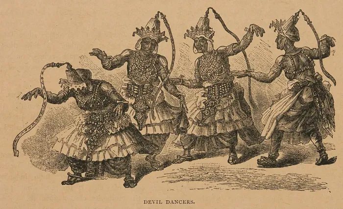 Framed Print : Devil Dancers from Hagenbeck's World Renowned Ceylonese Exhibition Programme, 1886. Creator: Unknown. Devil Dancers from Hagenbeck's World Renowned Ceylonese Exhibition Programme, 1886. Creator: Unknown Framed Print : Devil Dancers from Hagenbeck's World Renowned Ceylonese Exhibition Programme, 1886. Creator: Unknown. Devil Dancers from Hagenbeck's World Renowned Ceylonese Exhibition Programme, 1886. Creator: Unknown