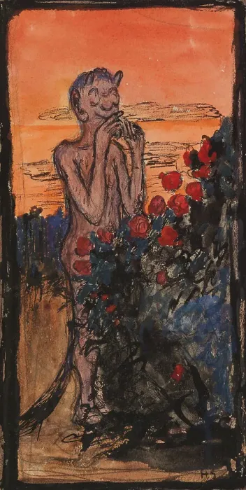 Framed Print : The Devil in the Rose Bush, c1900. Creator: Hugo Simberg Framed Print : The Devil in the Rose Bush, c1900. Creator: Hugo Simberg
