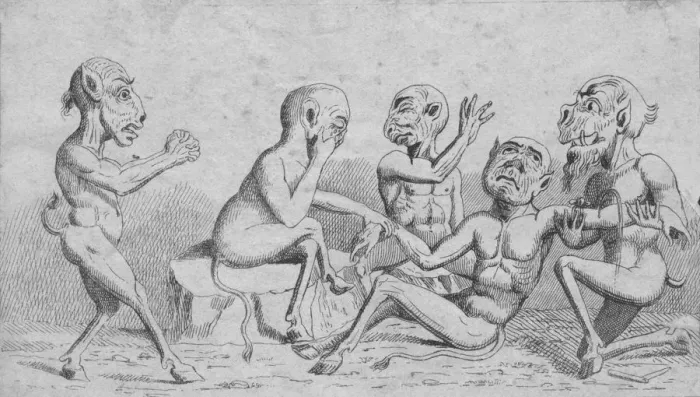 Framed Print : Devils at Home - Breathing a Vein, c19th century Framed Print : Devils at Home - Breathing a Vein, c19th century