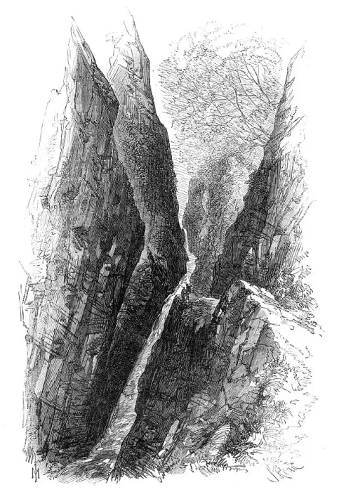 Framed Print : The Devon Valley Railway in Scotland: gorge in the Burn of Care, Castle Campbell, 1869. Creator: Unknown Framed Print : The Devon Valley Railway in Scotland: gorge in the Burn of Care, Castle Campbell, 1869. Creator: Unknown