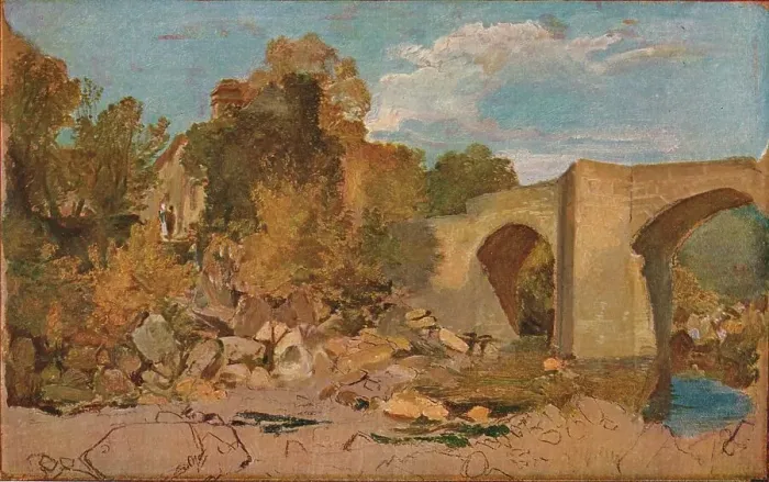 Framed Print : Devonshire Bridge with Cottage, 1813. Artist: JMW Turner Framed Print : Devonshire Bridge with Cottage, 1813. Artist: JMW Turner