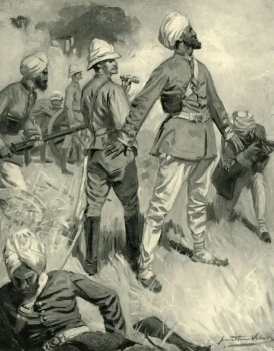 Framed Print : The Devotion of General Robertss Sikh Orderly at Spingawi, (1901). Creator: Unknown Framed Print : The Devotion of General Robertss Sikh Orderly at Spingawi, (1901). Creator: Unknown