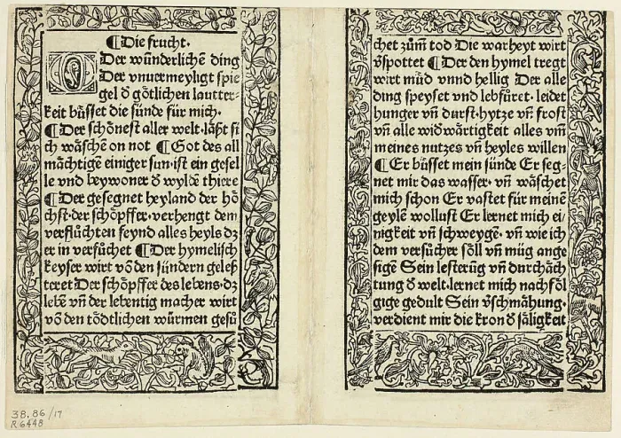 Framed Print : Devotional passages with ornamental borders from Andächtig...1493...assembled 1929. Creators: Unknown, Konrad Dinckmut, Bertold of Regensburg, Wilhelm Ludwig Schreiber Framed Print : Devotional passages with ornamental borders from Andächtig...1493...assembled 1929. Creators: Unknown, Konrad Dinckmut, Bertold of Regensburg, Wilhelm Ludwig Schreiber