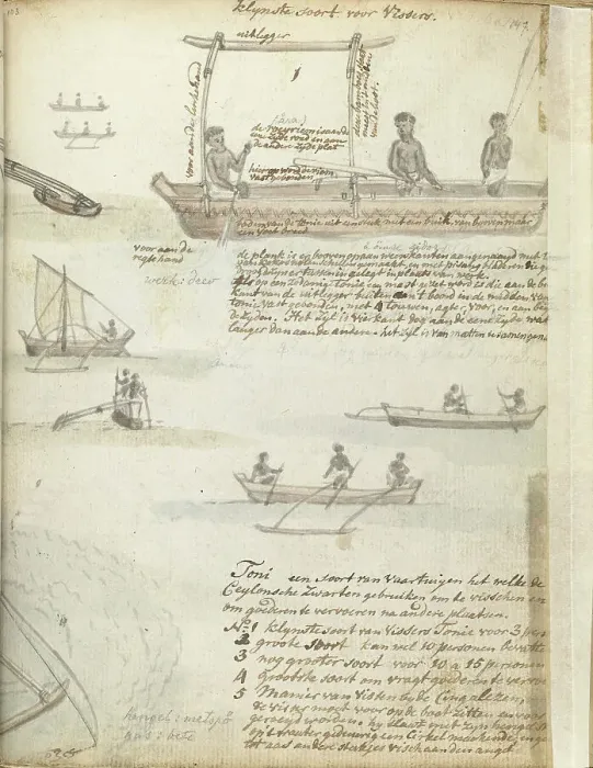 Framed Print : Dhoni, fishing boats in the Bay of Galle, 1786. Creator: Jan Brandes Framed Print : Dhoni, fishing boats in the Bay of Galle, 1786. Creator: Jan Brandes