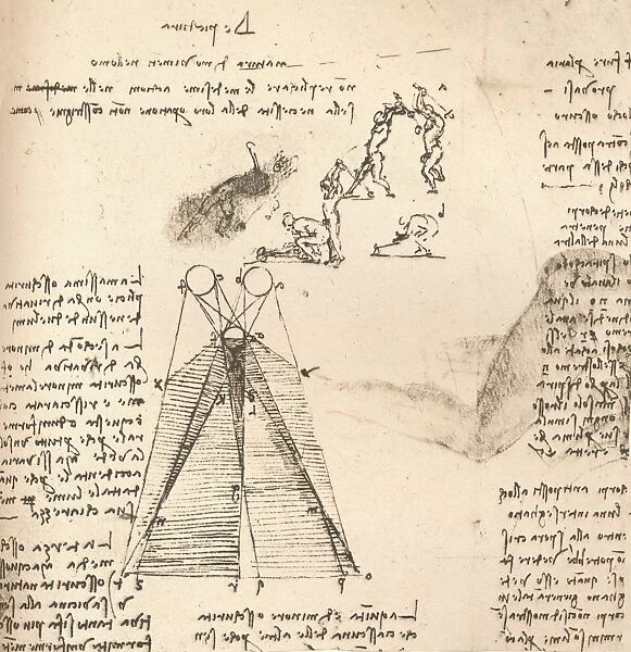 Diagram illustrating the theory of light and shade and sketches of figures, c1472-c1519 (1883). Artist: Leonardo da Vinci