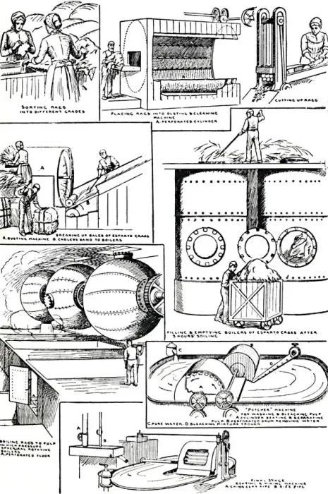 Framed Print : Diagrams illustrating the preparation of Rags and Esparto Grass for Paper-making, c1917 Framed Print : Diagrams illustrating the preparation of Rags and Esparto Grass for Paper-making, c1917