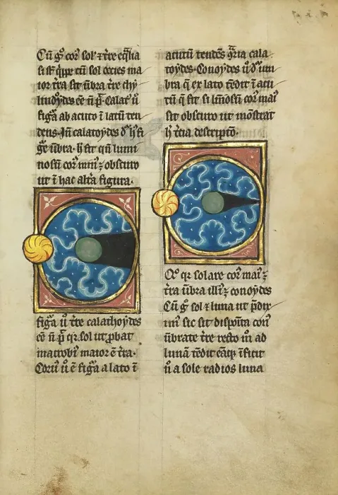 Framed Print : Two Diagrams with the Sun and the Moon; De Natura Avium; De Pastoribus et Ovibus, 1277 or after. Creator: Unknown Framed Print : Two Diagrams with the Sun and the Moon; De Natura Avium; De Pastoribus et Ovibus, 1277 or after. Creator: Unknown