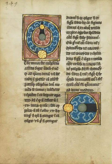 Framed Print : Two Diagrams with the Sun and the Moon; De Natura Avium; De Pastoribus et Ovibus, 1277 or after. Creator: Unknown Framed Print : Two Diagrams with the Sun and the Moon; De Natura Avium; De Pastoribus et Ovibus, 1277 or after. Creator: Unknown