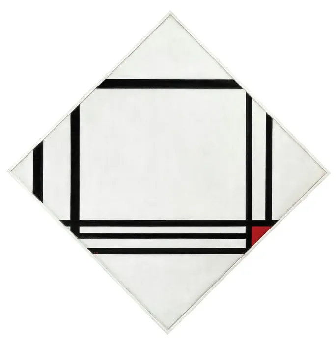 Framed Print : Diamond composition with eight lines and red (Picture No. 3), 1938. Creator: Mondrian, Piet (1872-1944) Framed Print : Diamond composition with eight lines and red (Picture No. 3), 1938. Creator: Mondrian, Piet (1872-1944)